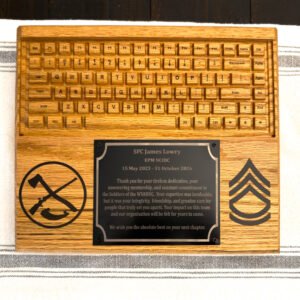 Custom wooden keyboard plaque with engraved thank-you message